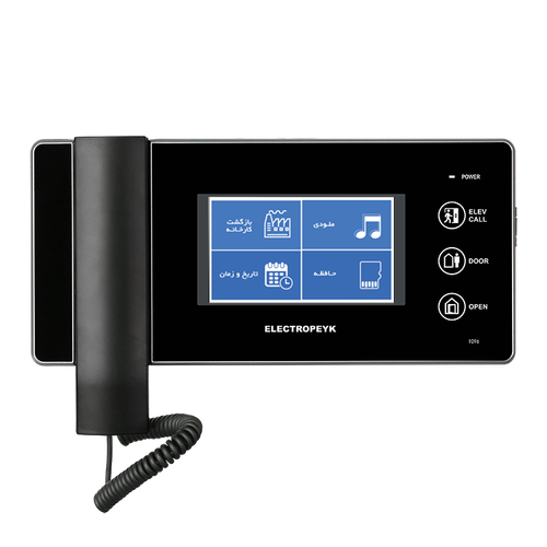نمایشگر 4.3 اینچ دارای صفحه کلید لمسی قابلیت اتصال به 2 پنل درب ورودی و 1 دوربین امنیتی گوشی تصویری 4.3 اینچ الکتروپیک 1096 مشکی، دارای حافظه داخلی و خارجی، قابلیت عکس برداری و فیلم برداری